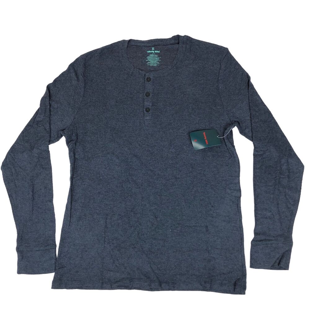 NEW Tommy John Lounge Henley Long Sleeve Shirt Pajama Top Blue Loungewear Mens M